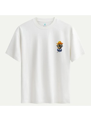Oversize %100 Pamuk Erkek Pirate Legacy Baskılı Tişört - Beyaz