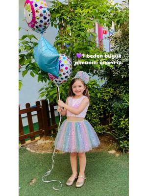 BeU Kids Kız Çocuk Çok Renkli Yıldız Baskılı Beli Lastikli Pamuk Astarlı Tüllü Etek