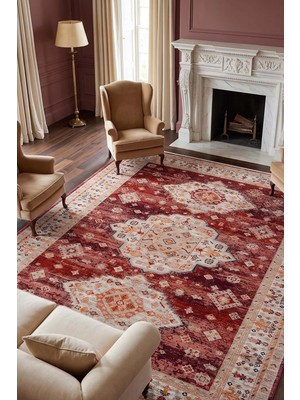 Hoom Rugs Otantik 2609 Kırmızı Vintage Desenli Salon Halısı