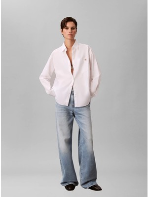 Calvin Klein Kadın / Kız Beyaz Calvin Klein Cotton Poplın Relaxe, Yaa, Xxs Beyaz Kadın Gömlek