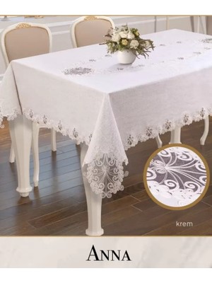 Ceki Home Gardenya Keten Tek Masa Örtüsü 160x260 cm Dantelli Yemek Masası Örtüsü Anna Model Krem