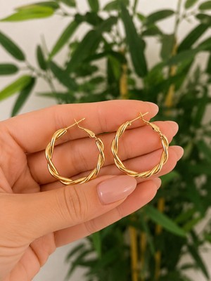 14K Altın Kaplama Renk Burgu Halka Kadın Küpe