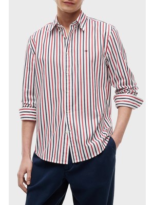 Tommy Hilfiger Çizgili Pamuklu Regular Fit Uzun Kollu Gömlek Erkek Gömlek MW0MW43315 0ev