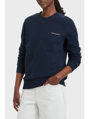 Tommy Jeans Tommy Hilfiger Logolu Pamuklu Regular Fit Bisiklet Yaka Sweat Kadın Sweat DW0DW22829 C1G
