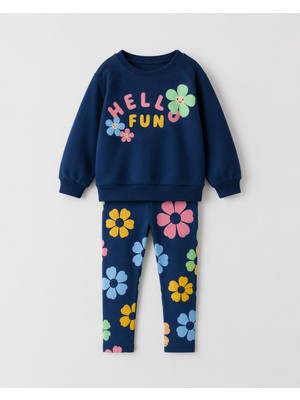 Yiğit Butik Kız Çocuk Çiçek Desenli Sweatshirt Tayt 2’li Takım