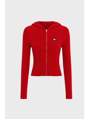 Tommy Jeans Logolu Slim Fit Kapüşonlu Ribana Örgülü Crop Sweat Kadın Kazak DW0DW20974 Xk9