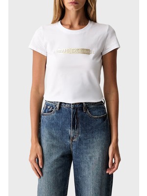 Armani Exchange Pamuk Karışımlı Logolu Bisiklet Yaka T Shirt Kadın T Shirt XW002811 AF16294 U0002