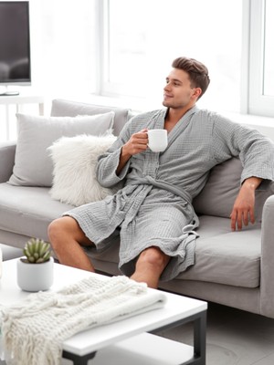 Lucy and Home Unisex Açık Gri 4 Kat Müslin Sabahlık / Bornoz /kimono