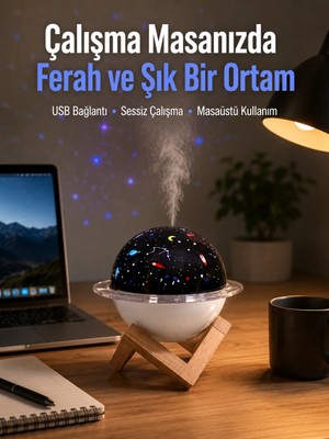 Cotton Soft Projektör Işıklı ve Aromaterapi Destekli Taşınabilir Nemlendirici Cihaz USB Bağlantılı