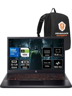 Acer Nitro V 15 Intel Core 7 240H Rtx 4050 6gb 65W 32GB Ram 256GB SSD 15.6" Fhd (1920X1080) IPS 165Hz Freedos NHQV2EY003P319 Gaming Laptop + Per4 Çanta