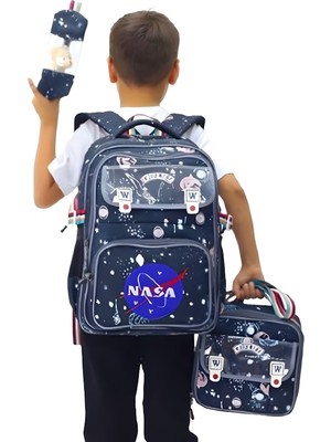 Woomino Nasa Temalı 3'lü Ilkokul Çanta Seti - Peluş Oyuncak Hediyeli