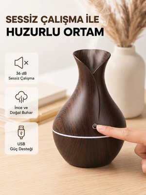 Miss Mojo Ahşap Desenli Aromaterapi Difüzör 130 ml Ultrasonik ve 7 Renk LED Işıklı