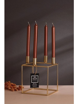 St. Morritz Dörtlü Küp Şamdan Mumluk Dekoratif Mumluk Gold Paslanmaz Gold Metal 20 cm Ev Dekorasyon