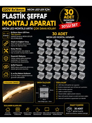 Econa 30 Adet Neon LED Tutucu Klips 1 Vidalı Duvar Aparatı,bağlantı Montaj Aparatı,kroşe,plastik Şeffaf Montaj Aparatı