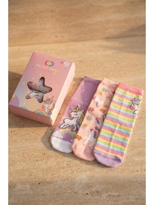 Katia & Bony Kız Çocuk Unicorn Kutulu 3'lü Pamuklu Soket Çorap