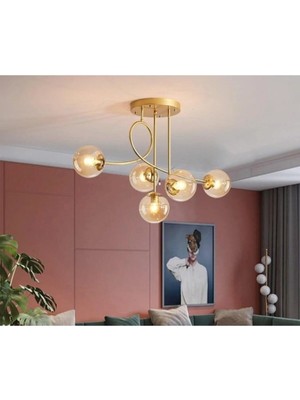 St. Morritz Jade Lüks Modern Eskitme Renk Gövde Bal Camlı Salon - Mutfak - Yatak Odası 5 Li Avize