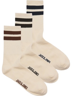 Jack & Jones Erkek Jactravıs Marka Logolu 3'lü Çorap 12260082 Krem