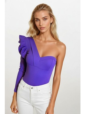 Olsa Moda Kadın Vatkalı Tek Omuz Tasarım Esnek Örme Kumaş Bluz