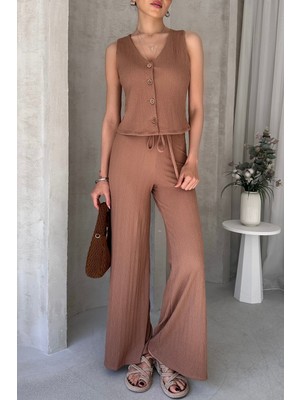 Olsa Moda Kadın Esnek Dokulu Kumaş Yelek ve Pantolon Takım