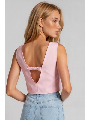 Olsa Moda Kadın Sırtı Açık Fiyonk Detaylı Atlas Kumaş Bluz