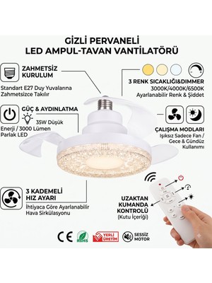 MiraLive Gizli Pervaneli LED Ampul-Tavan Vantilatörü HV501