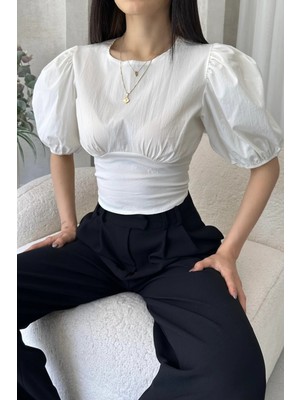 Olsa Moda Kadın Sırtı Açık Arkadan Bağlamalı Poplin Bluz