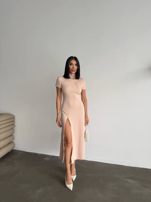 Olsa Moda Kadın Fermuar Detaylı Esnek Kumaş Midi Boy Elbise