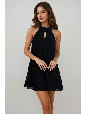 Olsa Moda Kadın Kolsuz Damla Yaka Şifon Kumaş Astarlı Mini Elbise