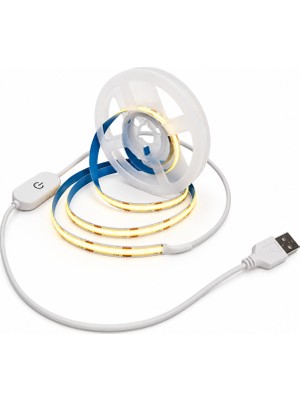 Ledarmy USB COB LED Şerit 5 Metre 5V 3500K Gün Işığı Dokunmatik Dimmerli 320 LED/m Noktasız Aydınlatma IP20 Kesilebilir LED Bant