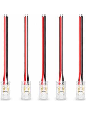 Ledarmy 5 Adet 8 mm COB LED Şerit Konnektörü 2 Pin Tek Taraflı 10 cm Kablolu Şeffaf Lehimsiz Bağlantı Aparatı Tek Renk LED Uyumlu