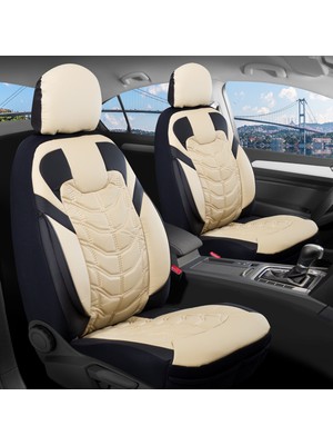 Şahinler Oto Aksesuar Proton Persona Full Deri Oto Koltuk Kılıfı Ön Arka Set Bej Siyah Classy Model Şhn