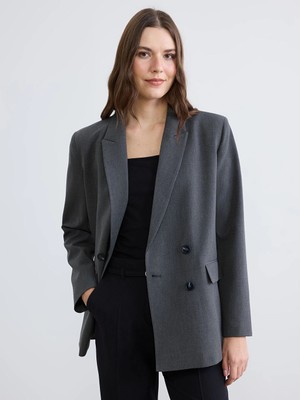 LC Waikiki Lcwaıkıkı Classic Gri Kruvaze Yaka Kadın Blazer Ceket
