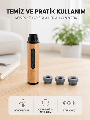 HERŞEYBURDAMODA Ahşap Görünümlü Mini Küllük Taşınabilir Kompakt Tasarım 3 Farklı Uç Seçeneği