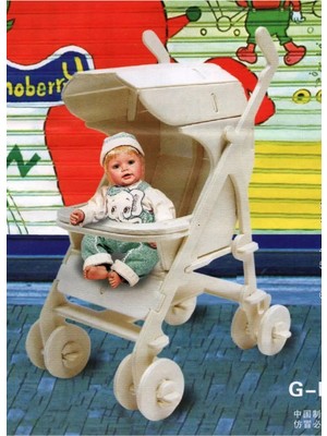 St. Morritz Toytech 3 Boyutlu Ahşap Boyanabilir Maket Bebek Arabası