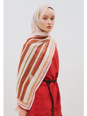 Fresh Scarfs Summer Blocks Desen Rami Viskon Şal Lila-Kahve