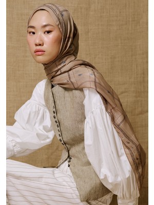 Fresh Scarfs Summer Blossoms Desen Rami Viskon Şal Camel