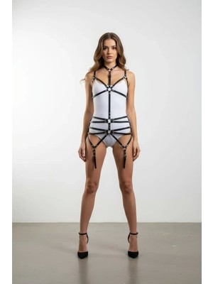 Esranın Dünyası Siyah Body Harness Boyun Detaylı Ayarlanabilir Vücut Jartiyeri - BRF262
