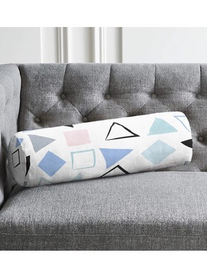 Rem Home Rengirenk Dekoratif Kırlent Kılıfı Beyaz Geometrik 60 x 20 cm Salon Koltuk Kanepe Yastık Kılıfı