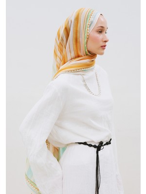 Fresh Scarfs Summer Blocks Desen Rami Viskon Şal Turuncu-Mavi
