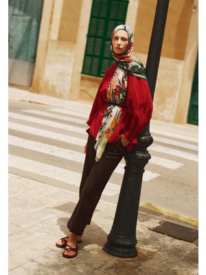 Fresh Scarfs Summer Reverie Desen Rami Viskon Şal Kırmızı