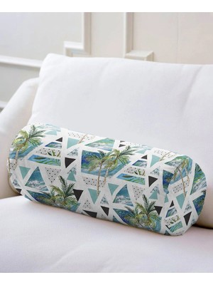 Rem Home Rengirenk Dekoratif Kırlent Kılıfı Mavi Geometrik 60 x 20 cm Salon Koltuk Kanepe Yastık Kılıfı