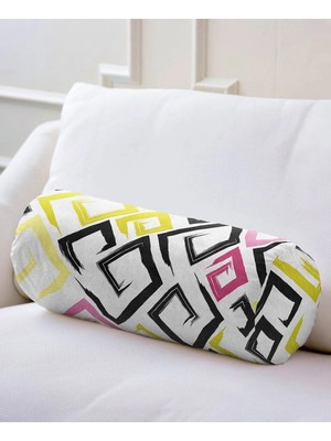 Rem Home Rengirenk Dekoratif Kırlent Kılıfı Beyaz Geometrik 60 x 20 cm Salon Koltuk Kanepe Yastık Kılıfı
