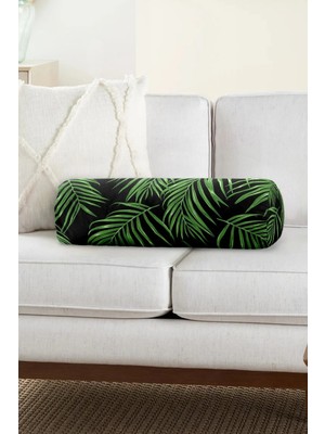 Rem Home Rengirenk Dekoratif Kırlent Kılıfı Siyah Yaprak 60 x 20 cm Salon Koltuk Kanepe Yastık Kılıfı