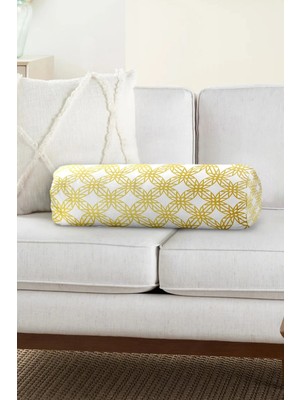 Rem Home Rengirenk Dekoratif Kırlent Kılıfı Sarı Geometrik 60 x 20 cm Salon Koltuk Kanepe Yastık Kılıfı