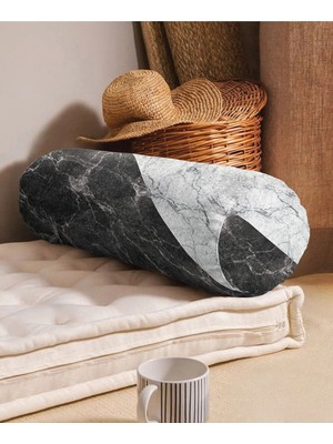 Rem Home Rengirenk Dekoratif Kırlent Kılıfı Siyah Mermer 60 x 20 cm Salon Koltuk Kanepe Yastık Kılıfı