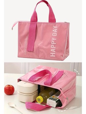 St. Morritz Pu Bento Termal *pembe Yemek Taşıma Çantası Okul, Ofis, Kamp, Plaj Happy Day Gıda Çantası