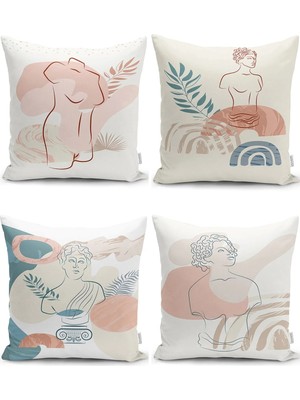 Rem Home Rengirenk Dekoratif Kırlent Kılıfı Modern 43 x 43 cm Salon Koltuk Kanepe Yastık Kılıfı