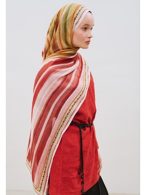 Fresh Scarfs Summer Blocks Desen Rami Viskon Şal Kahve-Bordo