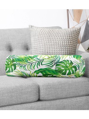 Rem Home Rengirenk Dekoratif Kırlent Kılıfı Beyaz Yaprak 60 x 20 cm Salon Koltuk Kanepe Yastık Kılıfı