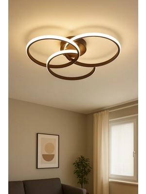 St. Morritz Troy Modern Tasarım Yatak Odası - Salon - Mutfak Kahverengi Renk Beyaz Ledli 3 Lü LED Avize